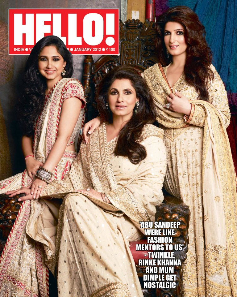 Twinkle and Rinke Khanna with Dimple Kapadia on the cover of Hello India January 2012