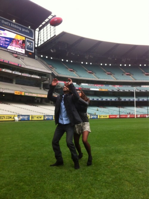 Priyanka Chopra, Shahid Kapoor at the MCG learning Aussie rules football