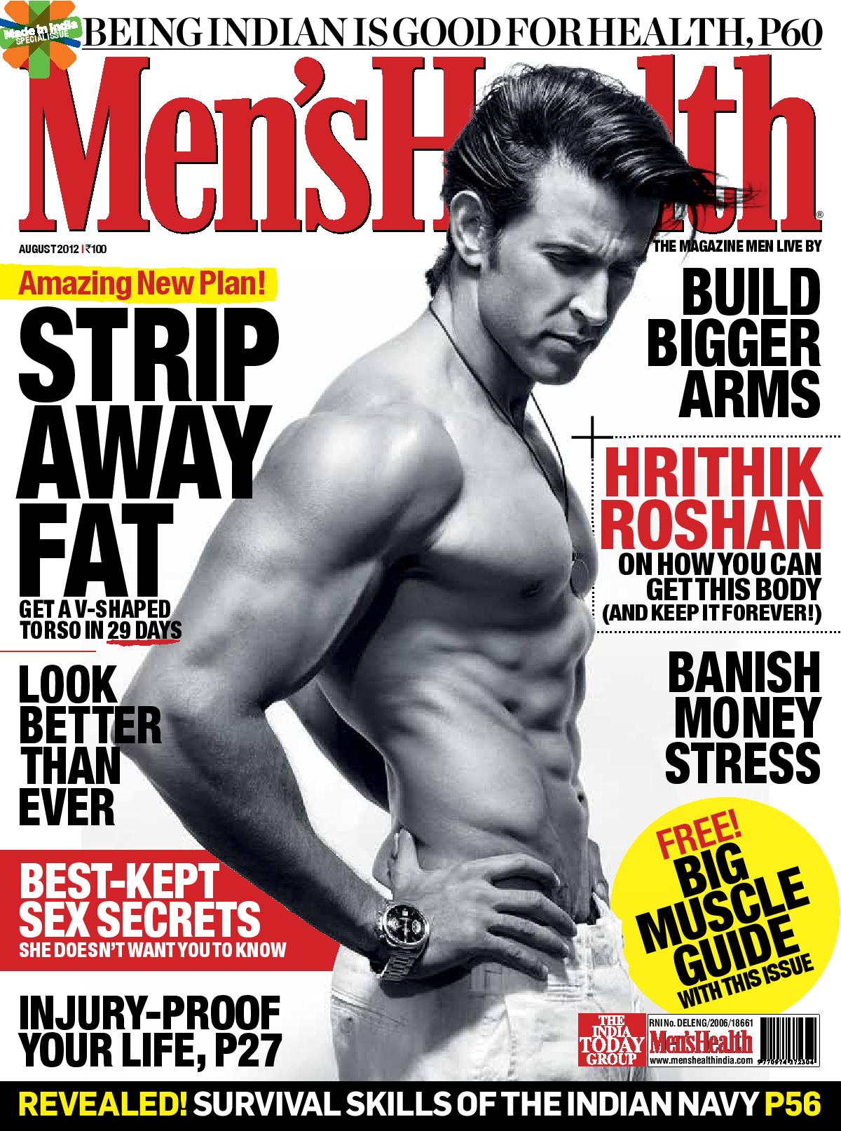 Hrithik Roshan on the cover of Men's Health Magazine - August 2012
