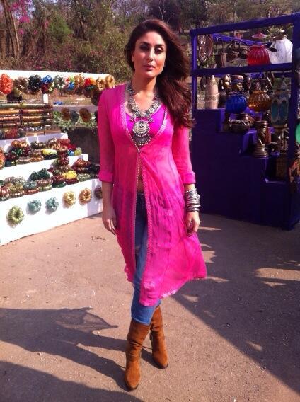 Kareena Kapoor in hot pink Gabbar on location