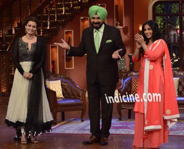 Diya Mirza, Navjot Singh Sidhu and Vidya Balan on the sets of Comedy Nights with Kapil
