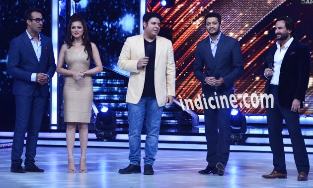 Ranvir Shorey, Drashti Dhami, Sajid Khan, Ritesh Deshmukh and Saif Ali Khan on the sets of Jhalak Dikhhla Jaa