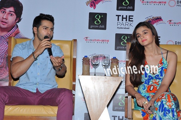 Varun Dhawan and Alia Bhatt interacting with the media