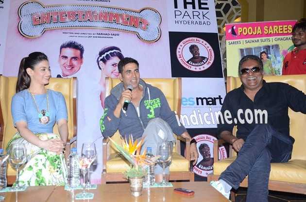 Tamanna Bhatia, Akshay Kumar and Prakash Raj in South to promote Entertainment