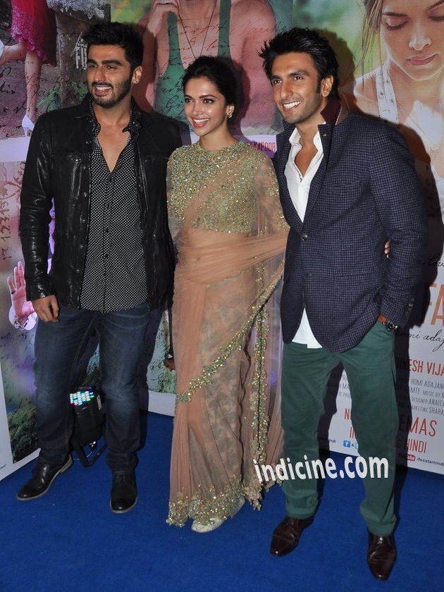 Arjun Kapoor, Deepika Padukone and Ranveer Singh at Finding Fanny success bash