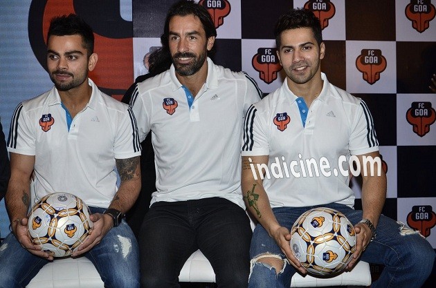 Virat Kohli, Robert Pires and Varun Dhawan at FC Goa official jersey launch