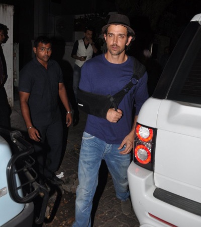 Hrithik Roshan snapped with a sling on his right arm