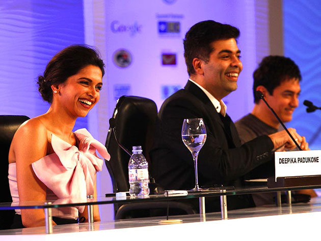 Deepika Padukone, Karan Johar and Aamir Khan at Hindustan Times Leadership Summit