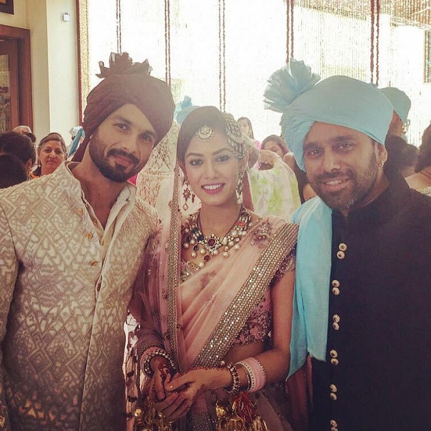 Shahid Kapoor, Mira Rajput pose for photographers after their wedding
