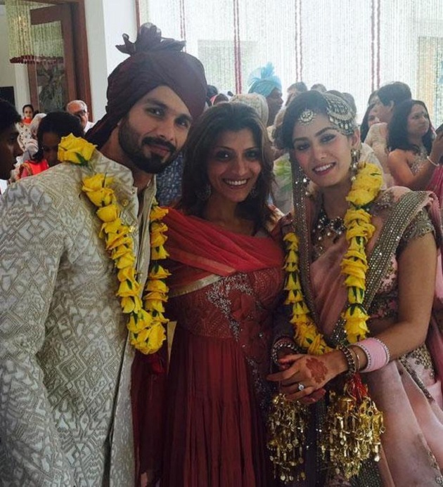 Shahid, Mira pose with a friend after the wedding