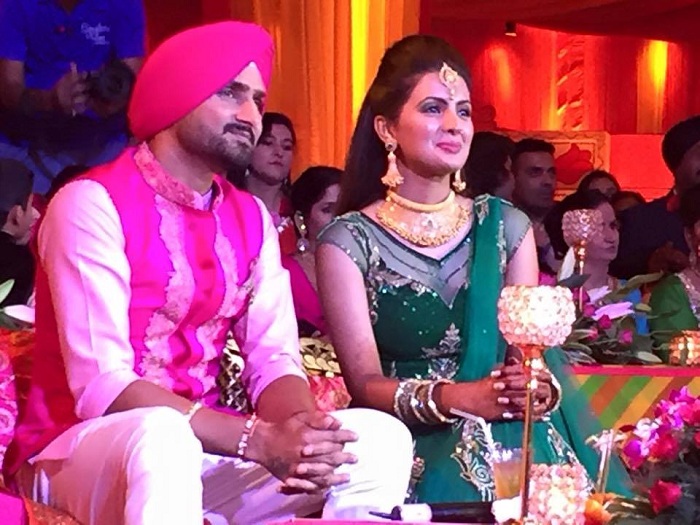 Harbhajan Singh and Geeta Basra at their sangeet ceremony