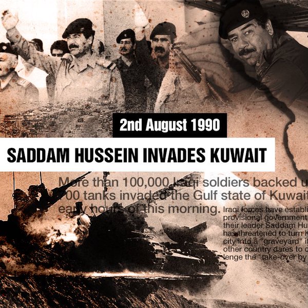 Saddan Hussein invades Kuwait