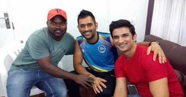 M S Dhoni meets Sushant on the sets of M S Dhoni The Untold Story