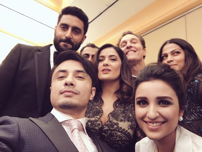 Ali Zafar, Abhishek, Parineeti selfie with Salma Hayek