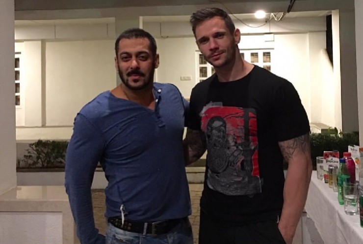 Salman Khan with Drew Neal on the sets of Sultan