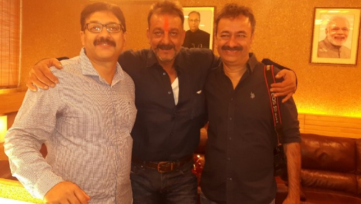 Sanjay Dutt with Rajkumar Hirani and Abhijat Joshi