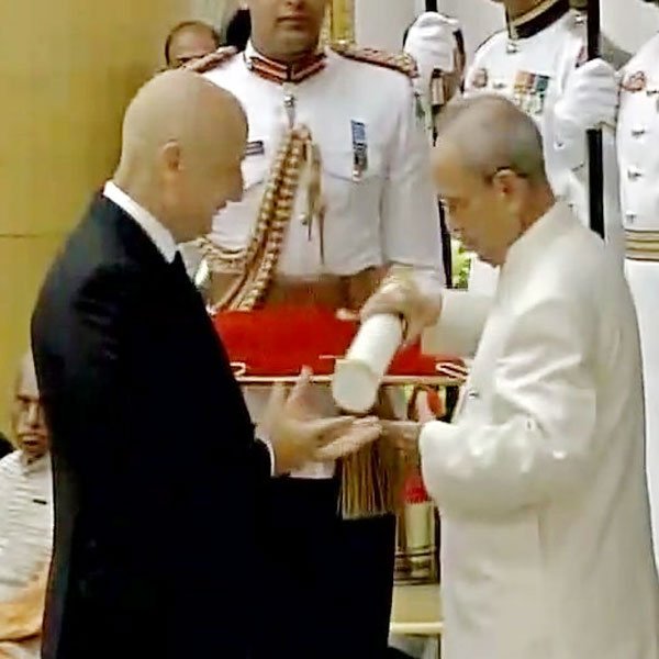 Anupam Kher receives Padma Bhushan from President of India Pranab Mukherjee