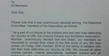 Official letter by Cinema Owners and Exhibitors' Association