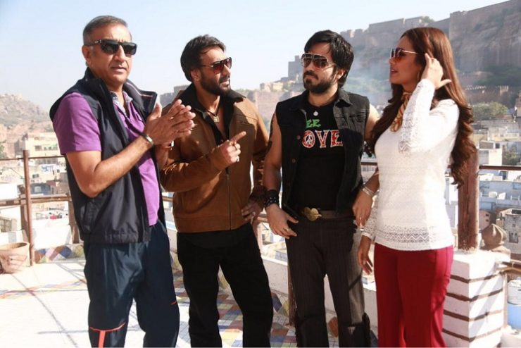 Ajay, Emraan, Esha, Milan Luthria on the sets of Baadshaho 