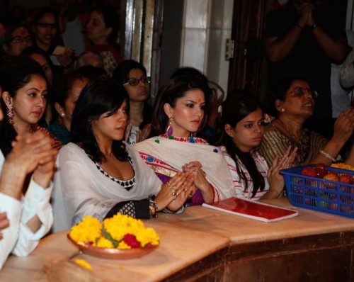 Ekta Kapoor, Sunny Leone at Siddhi Vinayak Temple