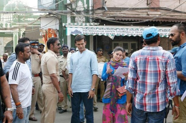 Ajay Devgn and Kareena Kapoor on the sets of Singham 2