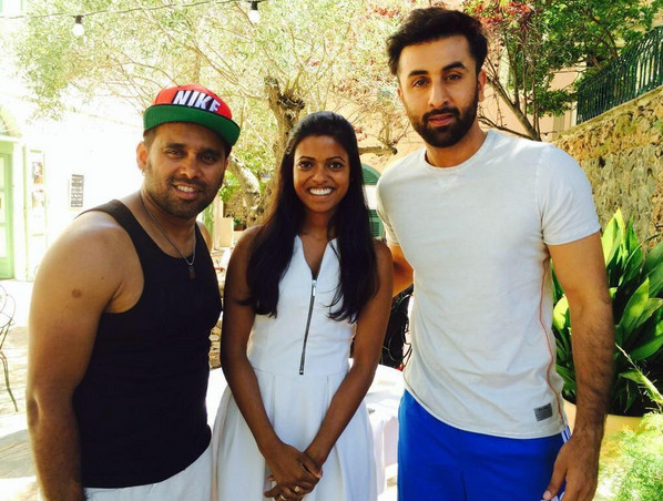 Ranbir Kapoor and Bosco Martis with a fan