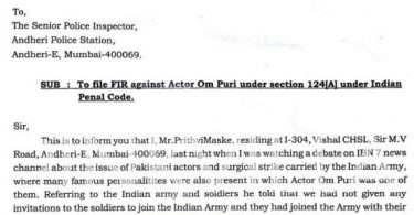 FIR lodged against Om Puri for passing an insensitive statement about the Indian martyrs