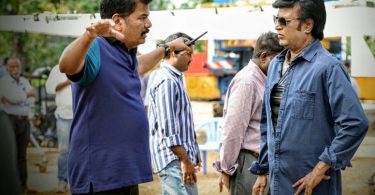 Rajinikanth with Shankar on the sets of 2.o