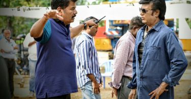 Rajinikanth with Shankar on the sets of 2.o