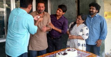 Sanjay Dutt celebrates after wrapping up Bhoomi shoot